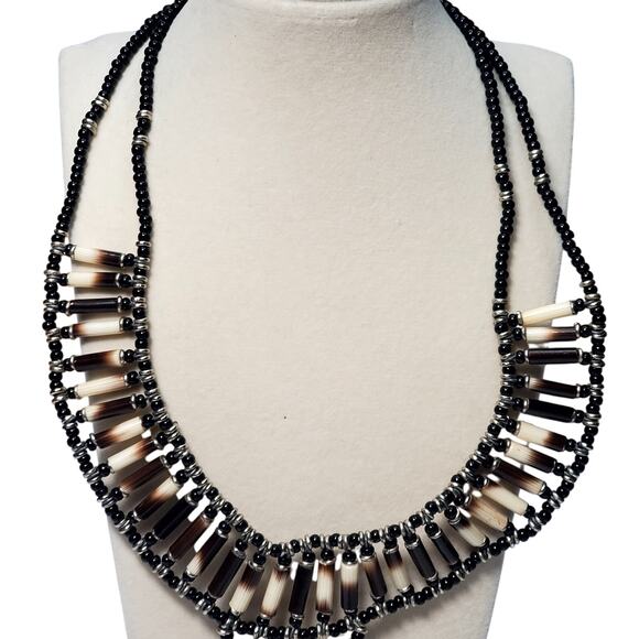 Porcupine Quill Beaded Handmade Choker Necklace 14" - Picture 4 of 13